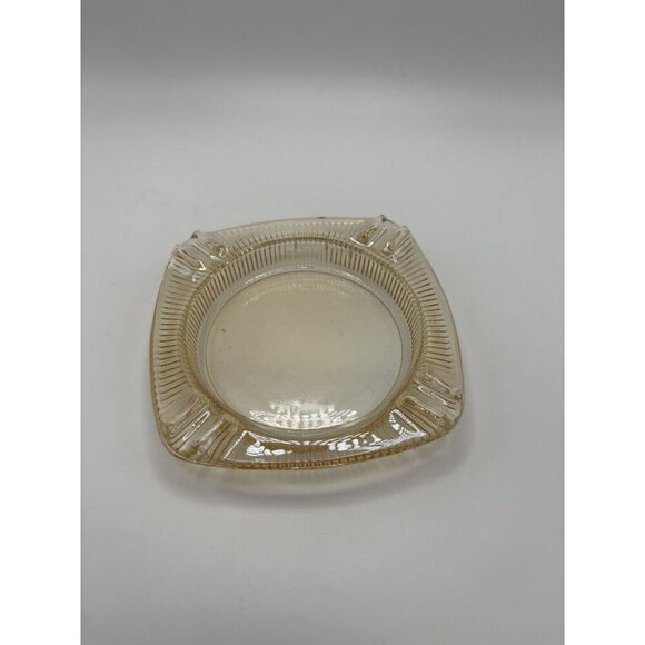 Vintage Amber Iridescent Ashtray Carnival Glass 4" Square Ribbed Pre-owned - Picture 2 of 3